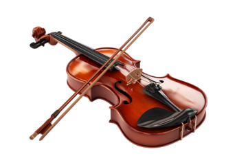 Elegant Classical Violin and Bow isolated on a transparent background