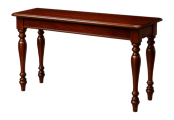 Mahogany-finished console table with turned legs, ideal for a Victorian-style room.