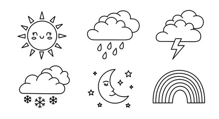 line art set of weather icons symbols designs vectors illustrations doodles