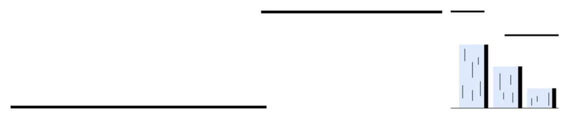 Vertical bar chart with light blue rectangular bars and black horizontal lines. Ideal for data, business analysis, statistics, progress, infographic, report presentation, minimal design, simple flat