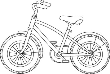 Detailed bicycle line art vector illustration, kids bike outline drawing for coloring page, cycling education, transport concept, and design