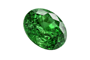 A green gemstone with a diamond cut