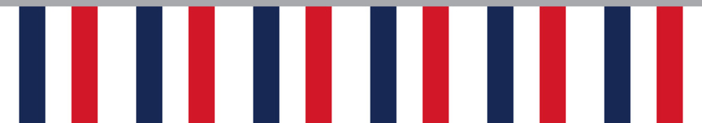 Naklejka premium Seamless Blue, white and red colored, as the colors of the national flag of France party bunting border. Flat design illustration.