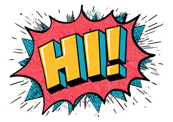 Vibrant yellow and blue Hi expression for comic book effect, exciting pop art design