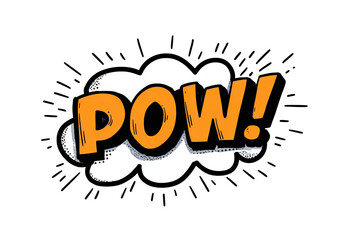 Dynamic comic book POW! explosion graphic for superhero story, punchline animation