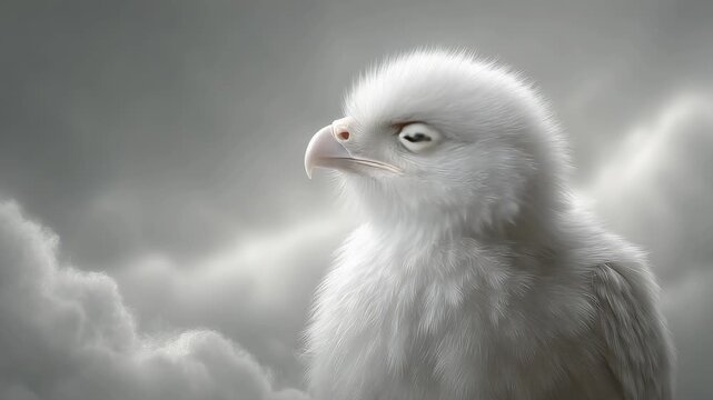 Close-up of a White Eaglet Against a Cloudy Background