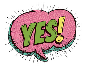 Bold comic YES! with halftone texture, perfect for affirmative messaging and branding