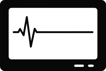 A black and white illustration of a heart monitor displaying a flatline after some heart activity