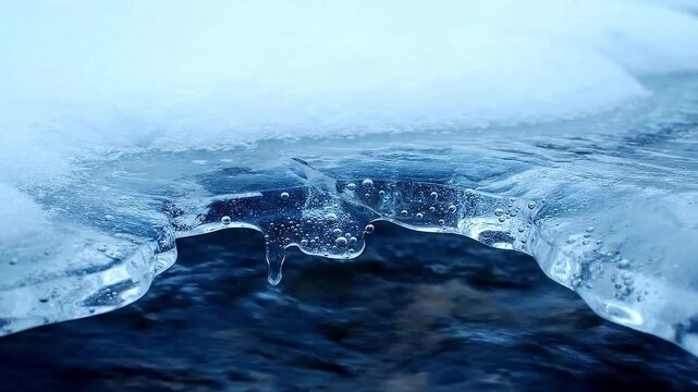 Frozen Cascade: A stunning close-up captures the crystalline beauty of melting ice. Witness the interplay of light and shadow as the ice slowly surrenders to the gentle warmth.