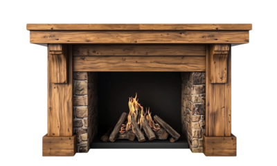 Cozy fireplace installation modern home interior design warm atmosphere front view comfort living