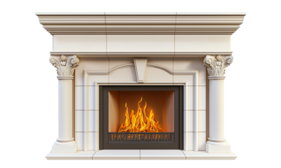 Elegant classical fireplace design home interior 3d rendering cozy atmosphere frontal view aesthetic comfort