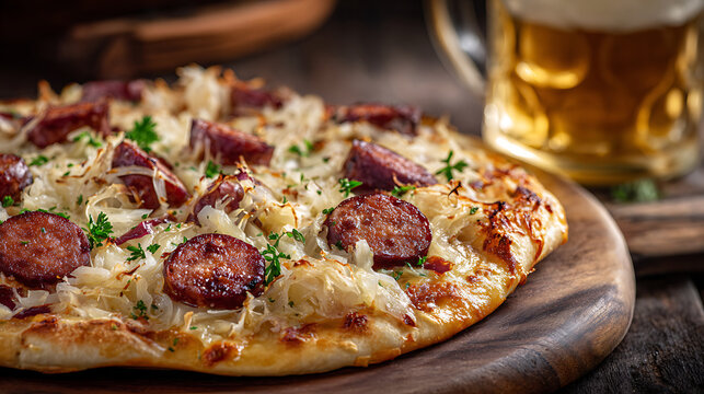 Hearty Beer and Sausage Flatbread Pizza with Toppings