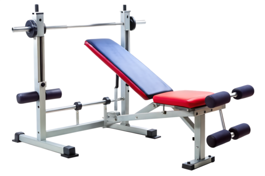 Gym machine or Adjustable Workout weight bench isolated  on white background ,PNG.AI Generated.