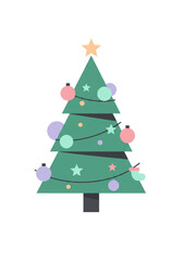 Festive christmas tree illustration with decorations and star ornament