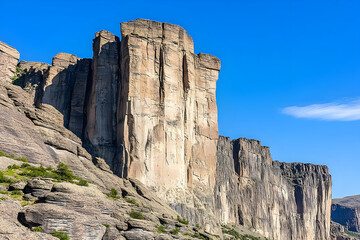 Majestic Rock Formation Under Bright Blue Sky, Dramatic Cliffsid