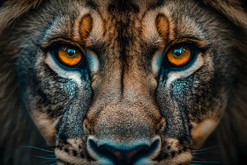 Intense Gaze: Close-Up of a Lion's Striking Amber Eyes and Detai
