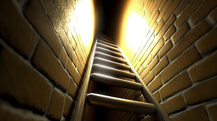 Golden Stairway to Light Through a Brick Wall