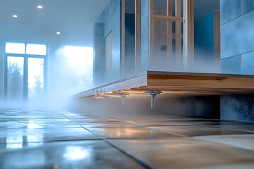 Obraz premium Elevated Wooden Platform with Adjustable Supports in a Modern Co