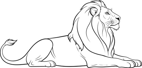 Majestic lion with a full mane resting peacefully in profile view