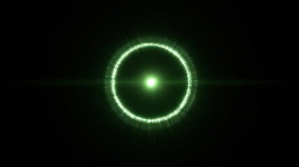 A bright green, glowing ring with a central light, set against a dark black background