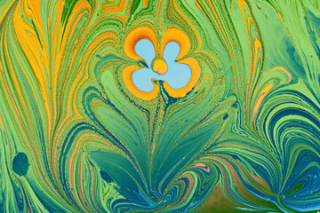 Fototapeta premium Abstract marble texture floral pattern . Traditional art of Ebru marbling