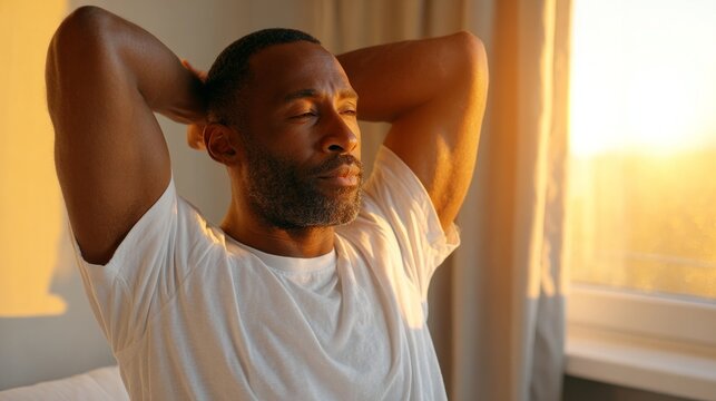 Man resting his head on his arm during sunset.