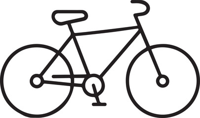 A minimalist black and white line art illustration of a bicycle, showcasing its basic structure and components.