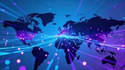 Global Strategy: Digital world map with vibrant lines representing connectivity and technology.
