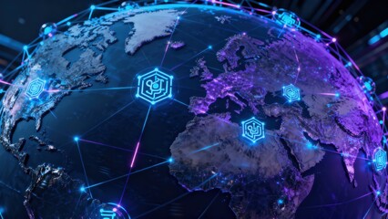 Global Strategy: Visual representation of a global network highlighting digital connections and technology.