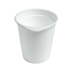 White, empty plastic cup, with a wide rim, standing upright against a black background