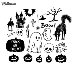 ハロウィン素材イラストモノクロ