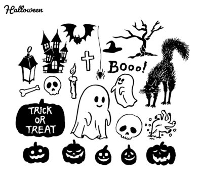 ハロウィン素材イラストモノクロ - Powered by Adobe