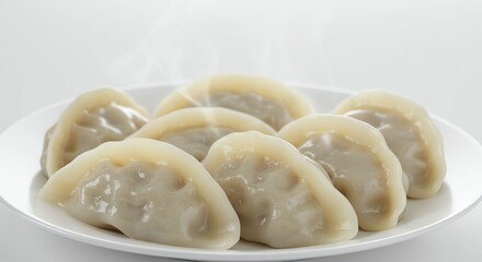 Steaming Dumplings on White Plate Delicious Asian Cuisine