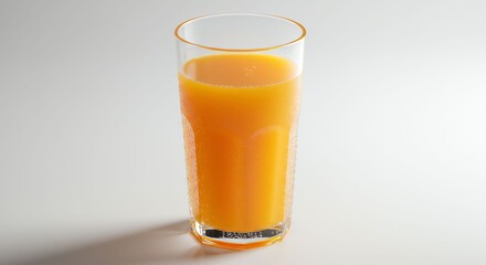 Tall Clear Glass of Orange Juice with Condensation on White Background