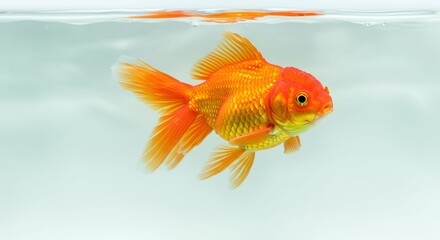 Bright Orange Goldfish Swimming in Clear Water with Light Reflections