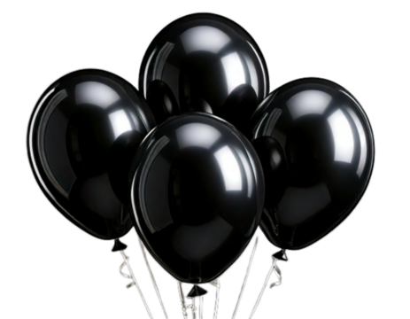  Trio of Shiny Black Balloons – Isolated on Transparent Background - Powered by Adobe