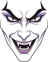 Sinister villain with sharp teeth and intense eyes, embodying pure evil and madness