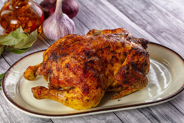 Hot tasty grilled whole chicken