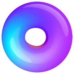 A glossy, three-dimensional donut shape with a gradient of blue to purple against black