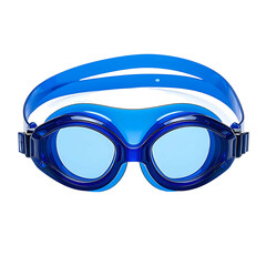 A vibrant pair of blue swim goggles, likely unused, sit against a black background