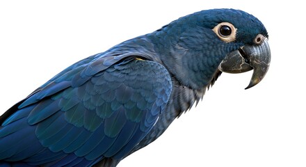 Obraz premium Blue Parrot with Dark Beak and Bright Eyes on White Background
