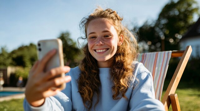 Woman taking selfie Woman taking selfie at beach.at beach.