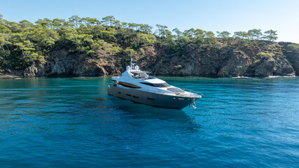 Fototapeta premium A modern yacht journey surrounded by endless blue sea and serenity.