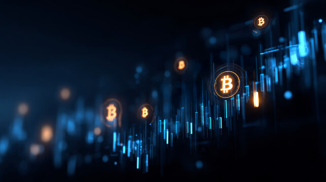 Cryptocurrency coin digital currency market graph glowing tokens rising trend futuristic finance trading