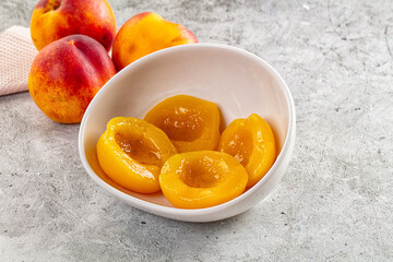 Sweet juicy canned peaches dessert