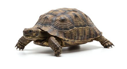 Fototapeta premium Turtle with Brown Shell and Gray Skin on White Background