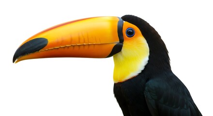 Colorful Toucans with Large Orange Beaks and Bright Yellow Throat on White Background