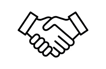 Flat vector handshake icon black outline white background uniform stroke clean proportions