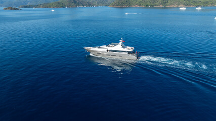 Fototapeta premium A modern yacht journey surrounded by endless blue sea and serenity