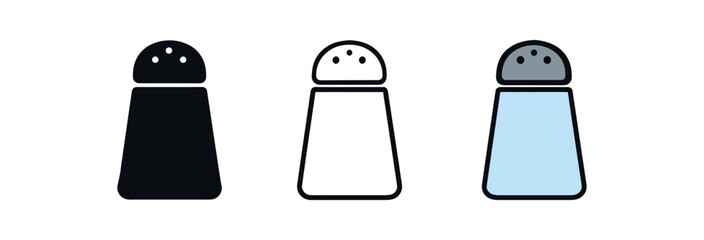 salt cellar icon on white background Black silhouette flat icon outline icon and colored icon style. 1x3 grid. three minimal vector icon style